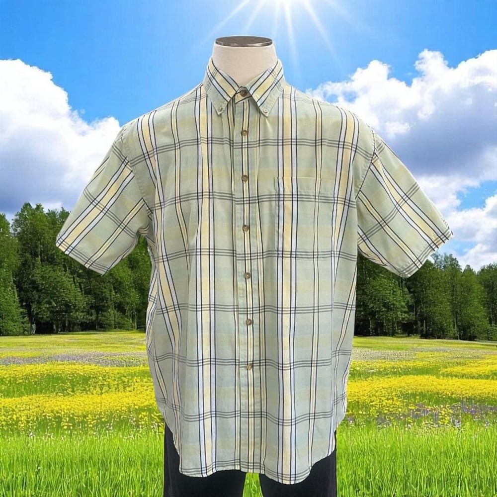 Ivy Crew Plaid Button Up Shirt XL Pastel Yellow‎ Green Summer Preppy Casual